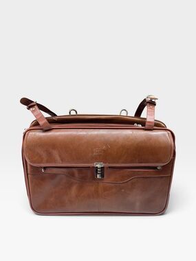 Mont Blanc Brown Leather Trolley Suitcase Weekender Bag Case Wheels NEEDS REPAIR